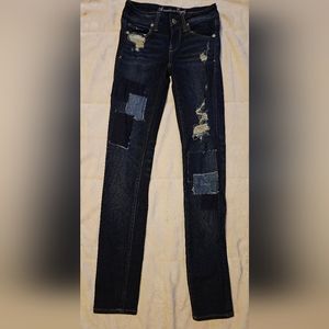 American Eagle Patched Distressed Skinny Jeans Size 00